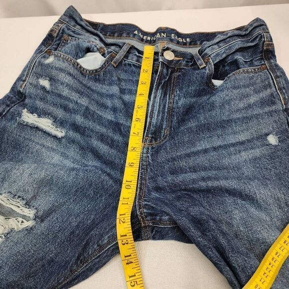 American Eagle Size 10 Women's 90's Boyfriend Distressed Denim Blue Jeans Dark W - Picture 4 of 7